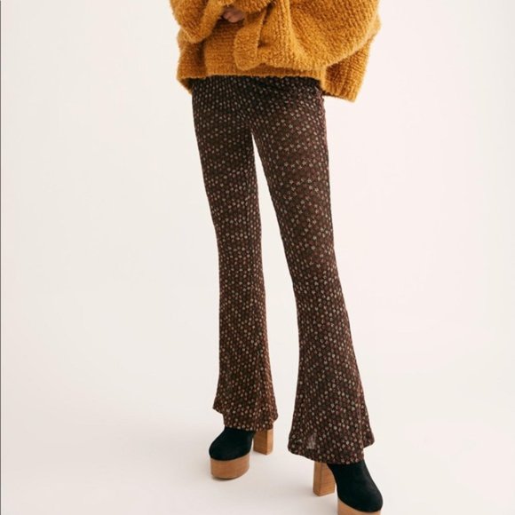 Free People Brown Patterned Flare Pants - Picture 1 of 8
